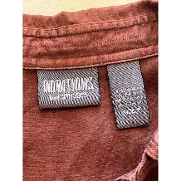 Chicos Additions Brown Button Up Long Sleeve Casual Rodeo Preppy Blouse 2 L - Picture 8 of 9